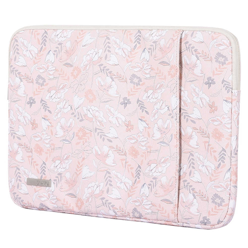 G4-19 Flower Printed PU Leather Storage Bag for 12-inch Laptops Portable Carry Case with Outer Vertical Pouch Shockproof Sleeve Bag
