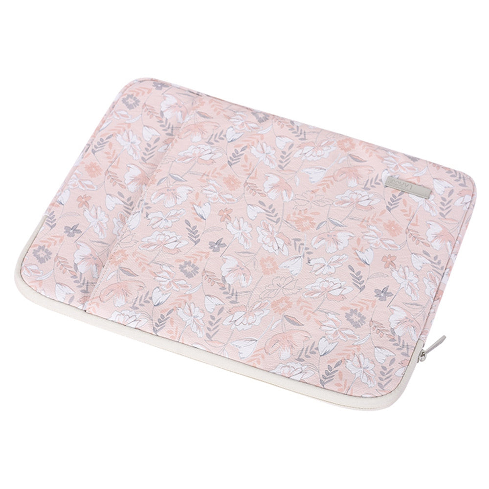 G4-19 Flower Printed PU Leather Storage Bag for 12-inch Laptops Portable Carry Case with Outer Vertical Pouch Shockproof Sleeve Bag