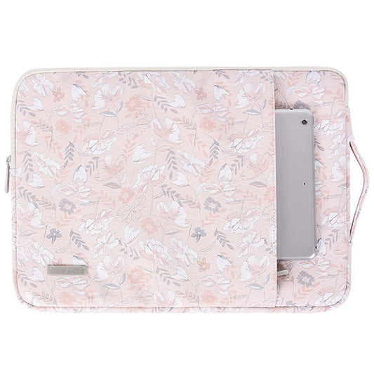 G4-89 PU Leather Flower Printed Sleeve Bag for 15-inch Laptops Shockproof Zippered Bag Portable Carry Case with Handle Strap/Outer Pouch