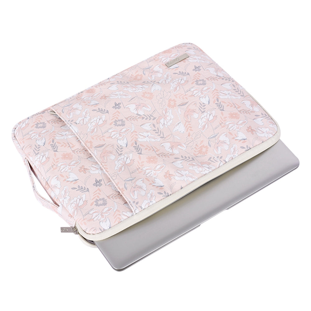 PU Leather Portable Carry Case for 12-inch Laptops Flower Printed Storage Bag with Handle Strap/Outer Zippered Pouch Shockproof Sleeve Bag
