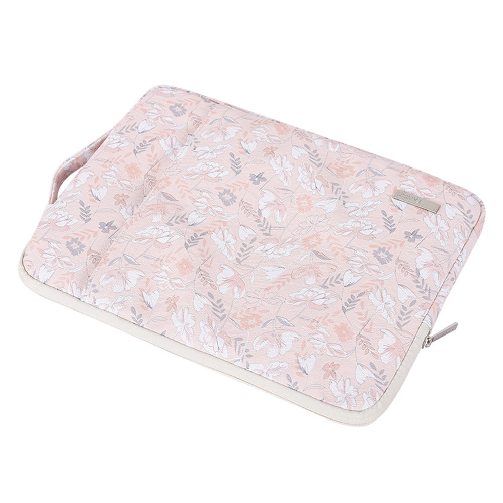 PU Leather Portable Carry Case for 12-inch Laptops Flower Printed Storage Bag with Handle Strap/Outer Zippered Pouch Shockproof Sleeve Bag