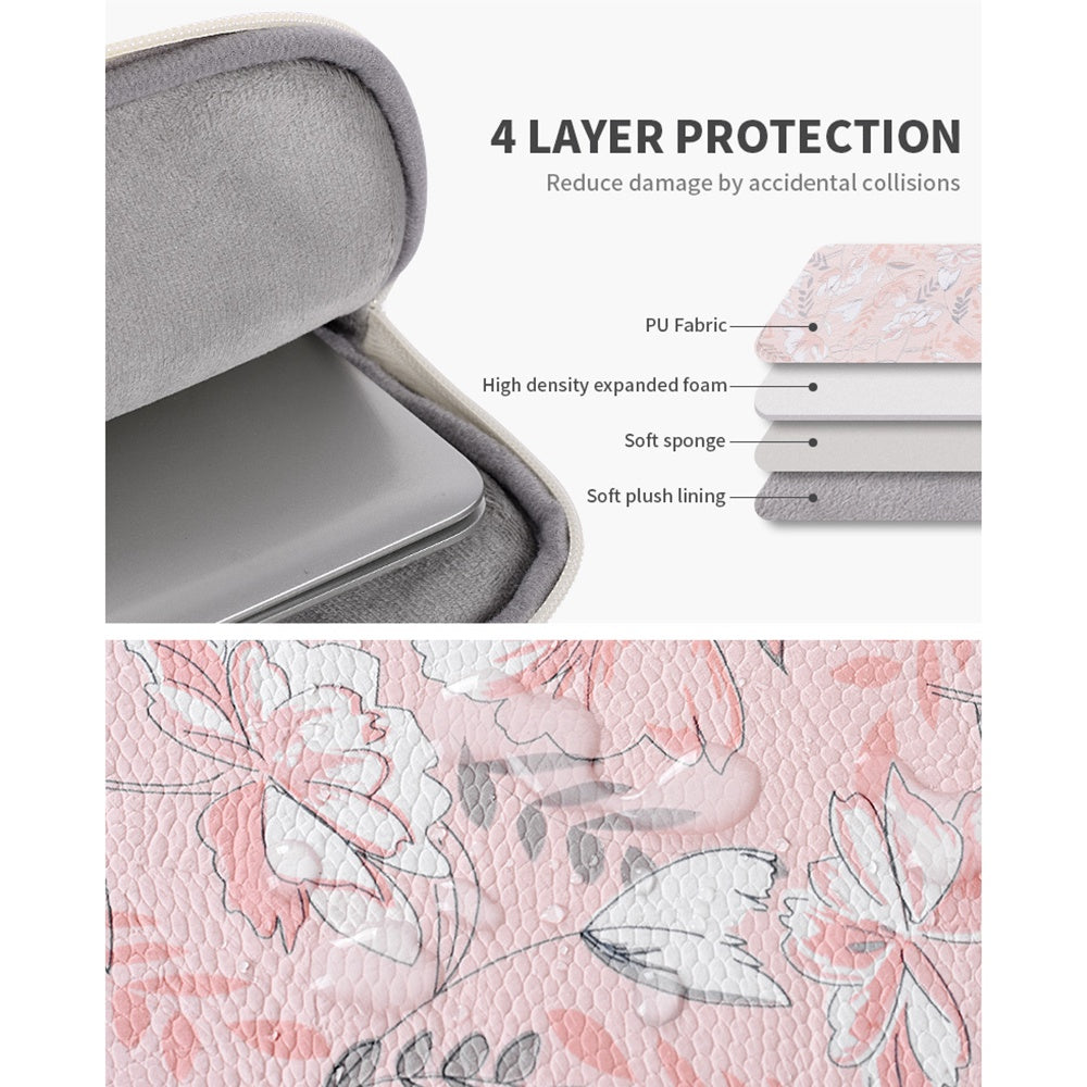 PU Leather Portable Carry Case for 12-inch Laptops Flower Printed Storage Bag with Handle Strap/Outer Zippered Pouch Shockproof Sleeve Bag
