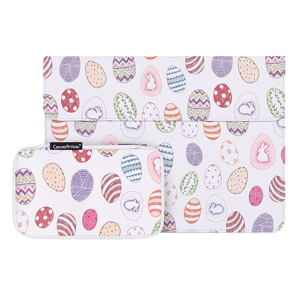 E52-T0121 2Pcs/Set 15-inch Ellipse Pattern Magnetic Flap Envelope PU Laptop Sleeve + Small Bag