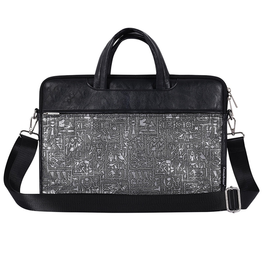 14inch Notebook Handbag Egypt Style Pattern Printing Laptop Bag Shoulder Bag with Front Pocket - Black