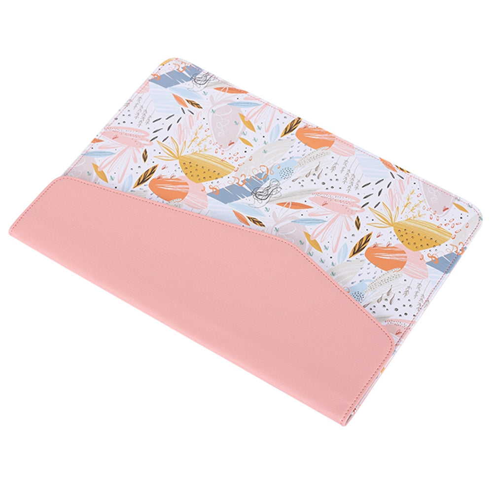 Canvasartisan E53-13 14-inch Waterproof Splash-Proof Watercolor Pattern Magnetic Flap PU Laptop Sleeve Envelope-Shaped Storage Pouch Bag - Pink