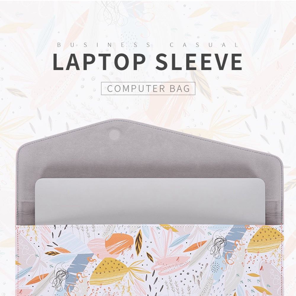Canvasartisan E53-13 14-inch Waterproof Splash-Proof Watercolor Pattern Magnetic Flap PU Laptop Sleeve Envelope-Shaped Storage Pouch Bag - Pink