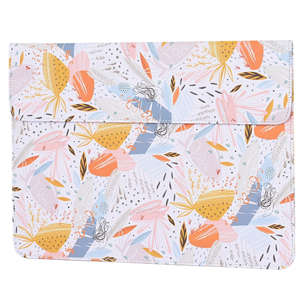E53-T0111 14-inch Pink-Color Watercolor Pattern Laptop Purse Splash-Proof Magnetic Closure Envelope Sleeve Storage Protective Pouch + Small Bag