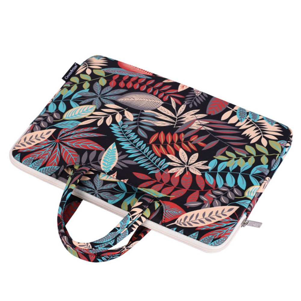 Canvasartisan H30-B01 14-inch Notebook Handbag Big Leaf Pattern Well-protected Anti-fall Laptop Bag Case - Black