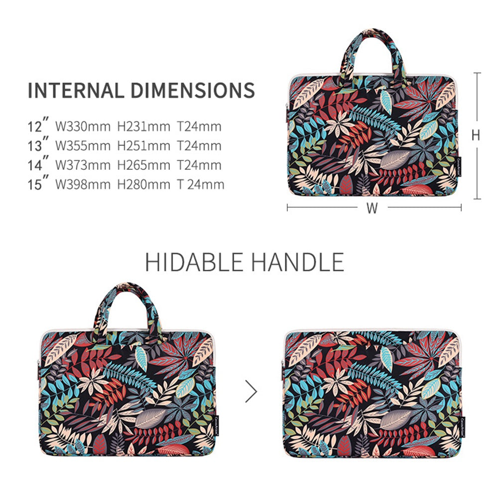 Canvasartisan H30-B01 14-inch Notebook Handbag Big Leaf Pattern Well-protected Anti-fall Laptop Bag Case - Black