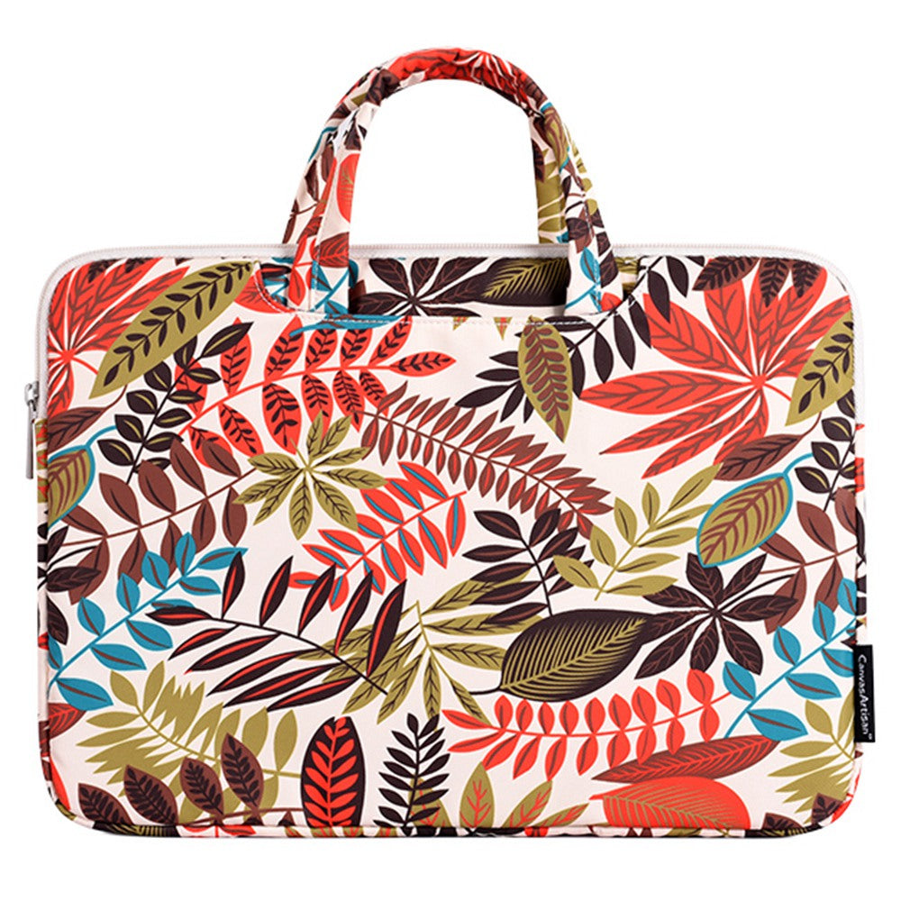Canvasartisan H30-B01 14-inch Notebook Handbag Big Leaf Pattern Well-protected Anti-fall Laptop Bag Case - Beige