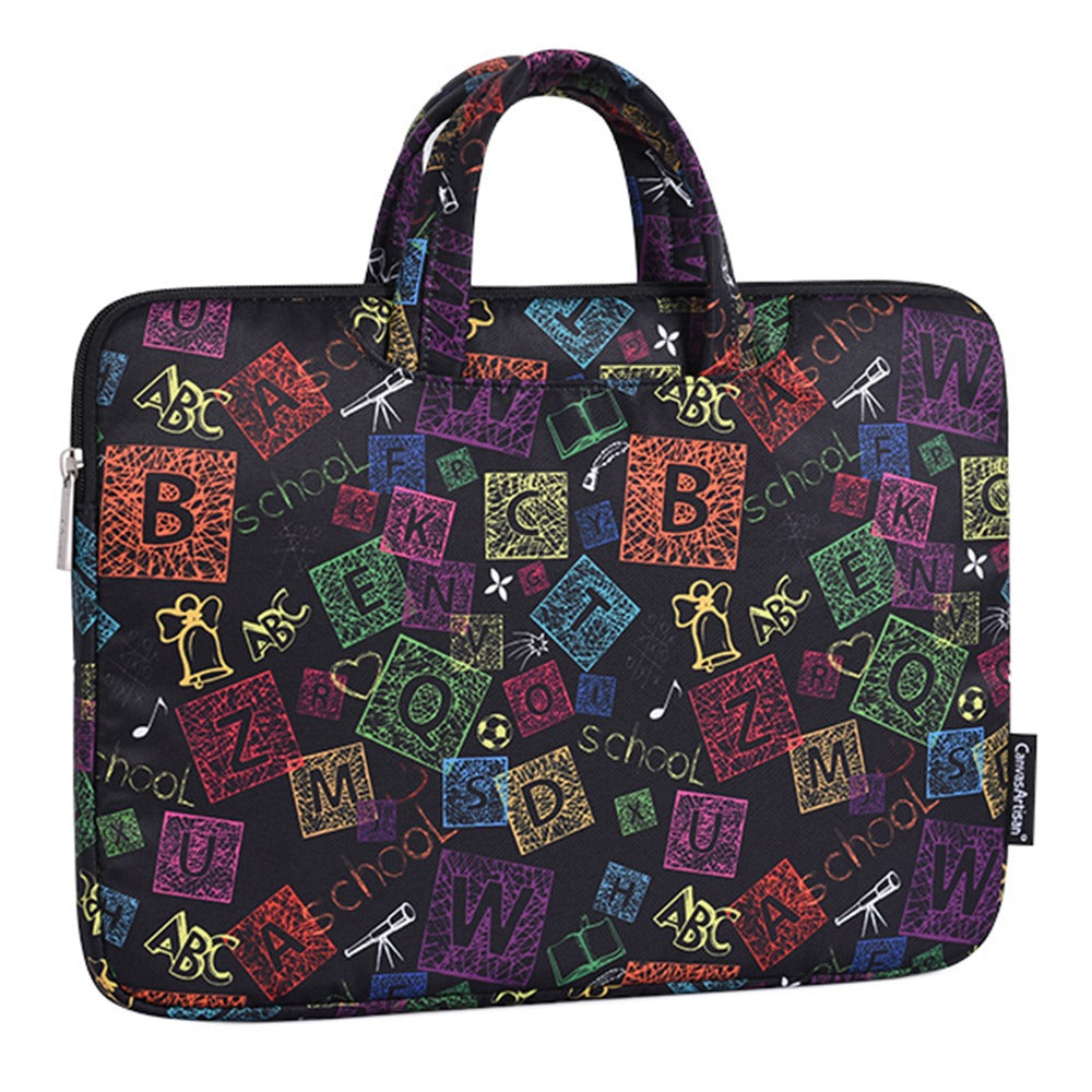 H17-B01 for 12-inch Notebook Colorful Characters Patterned Handheld Polyester Laptop Protective Sleeve Bag Briefcase Handle Bag