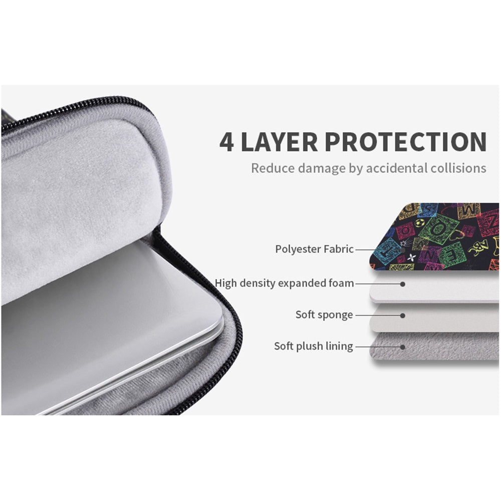 H17-B01 for 12-inch Notebook Colorful Characters Patterned Handheld Polyester Laptop Protective Sleeve Bag Briefcase Handle Bag