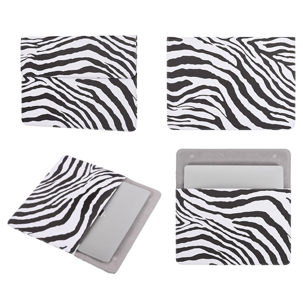 E33-01 14-inch Notebook Black White Zebra Stripe Carrying Case Magnetic Flap Soft Lining Envelope Laptop Sleeve