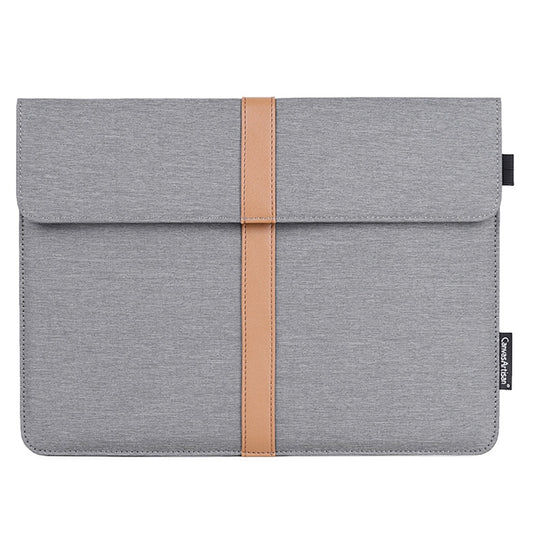 L15-15 13-inch PU Leather Stripe Splicing Canvas Laptop Storage Sleeve Magnetic Flap Envelope Protective Pouch