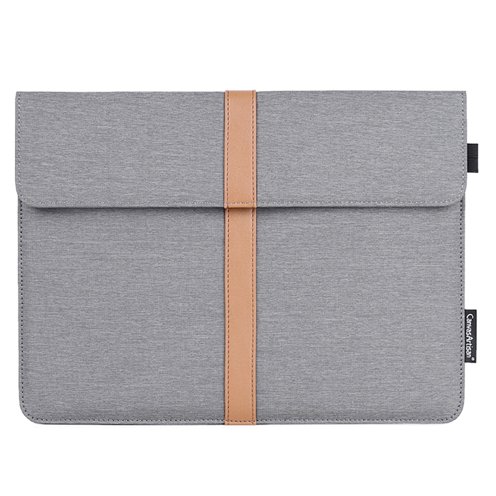 L15-15 14-inch PU Leather Stripe Splicing Envelope Protective Pouch Waterproof Canvas Laptop Storage Sleeve