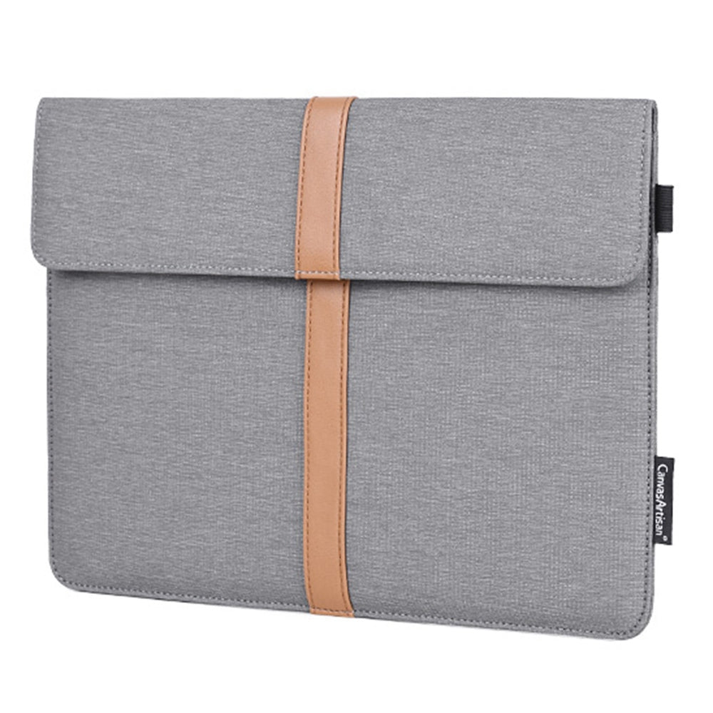 L15-15 14-inch PU Leather Stripe Splicing Envelope Protective Pouch Waterproof Canvas Laptop Storage Sleeve