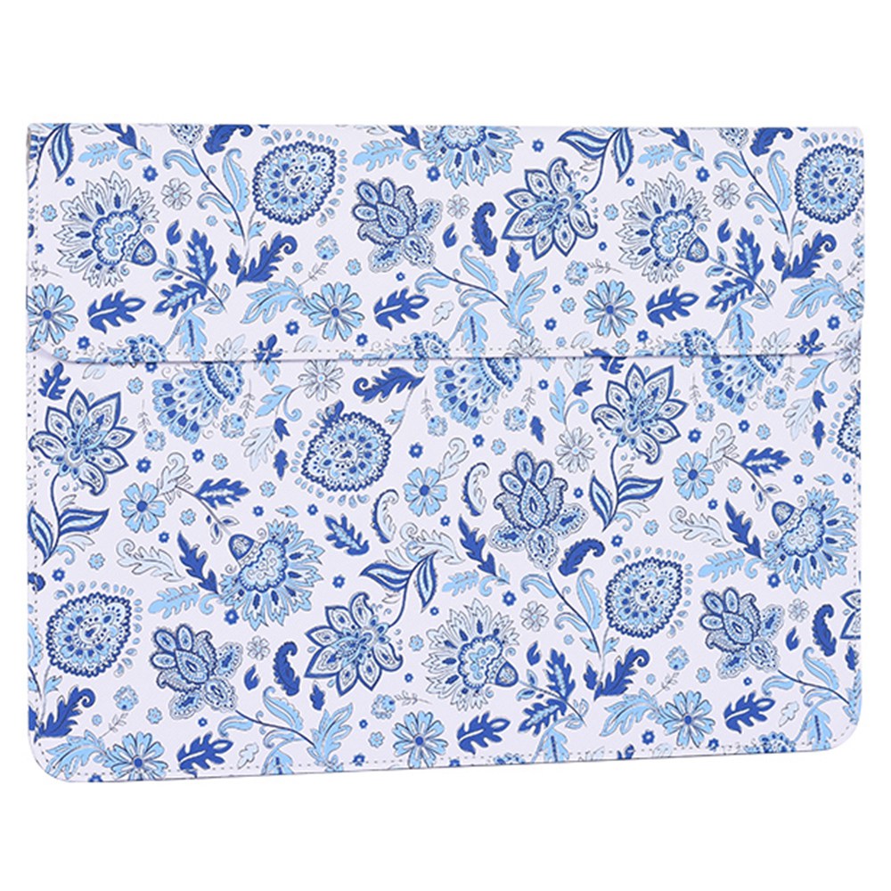 E54-T0111 12-inch Light Blue Flower Pattern Envelope Style Magnetic Flap Laptop Sleeve + Small Bag