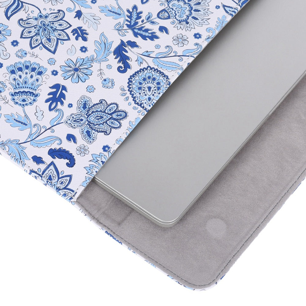 E54-T0111 12-inch Light Blue Flower Pattern Envelope Style Magnetic Flap Laptop Sleeve + Small Bag