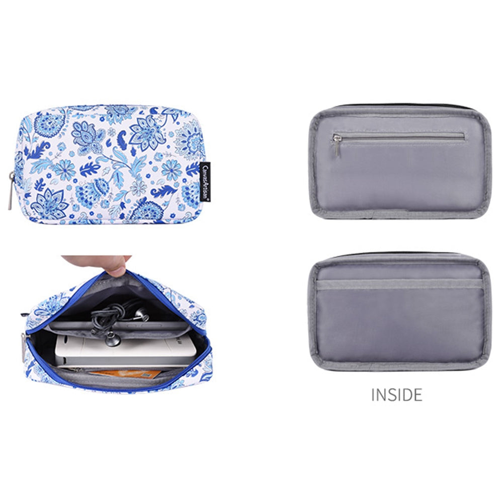 E54-T0111 2Pcs/Set 15-inch Light Blue Flower Pattern Magnetic Flap Envelope PU Laptop Sleeve + Small Bag