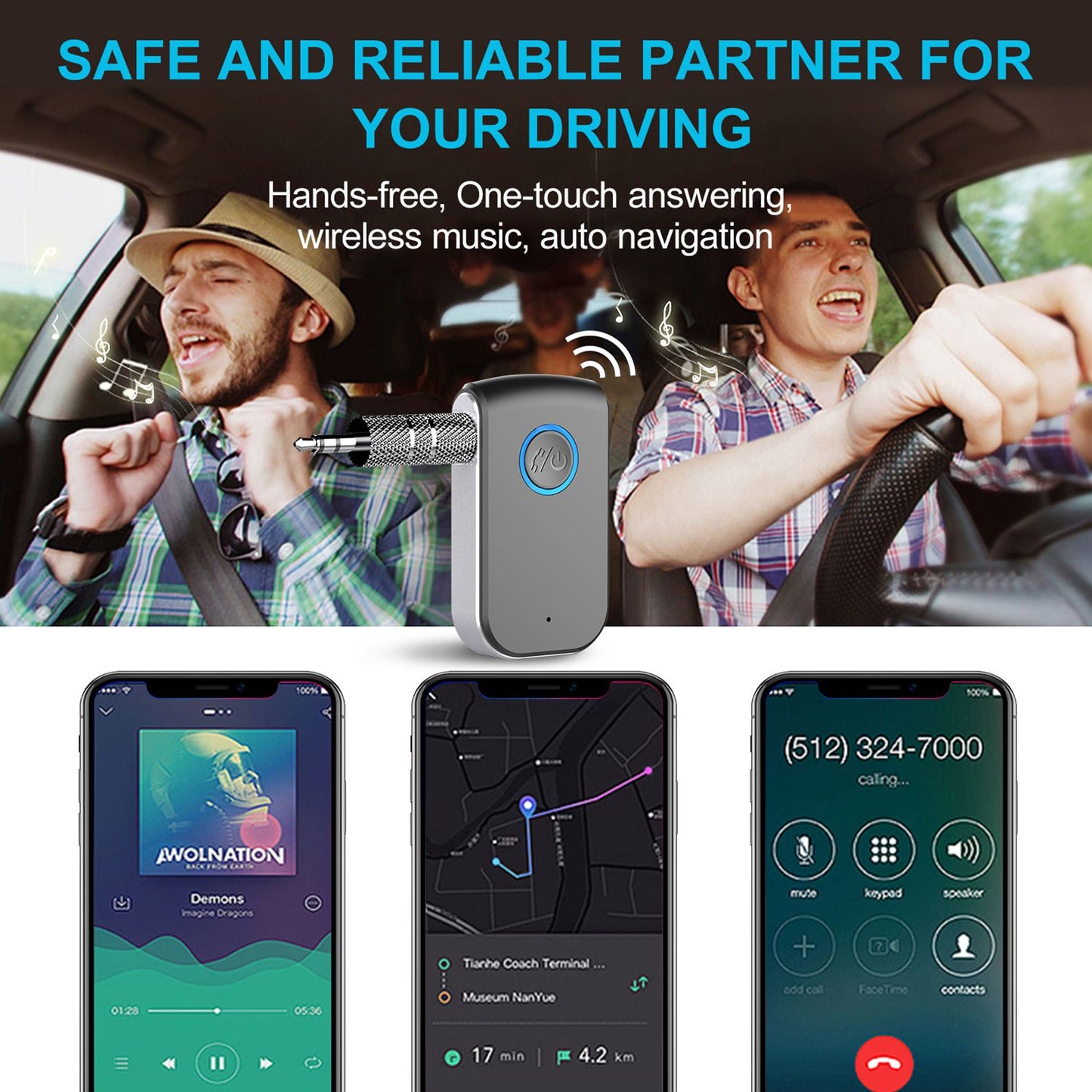 A16 In-Line Car Bluetooth Hands-Free Wireless Audio Receiver Upgrade Cordless Speaker Compatible with 3.5mm Audio Port Devices