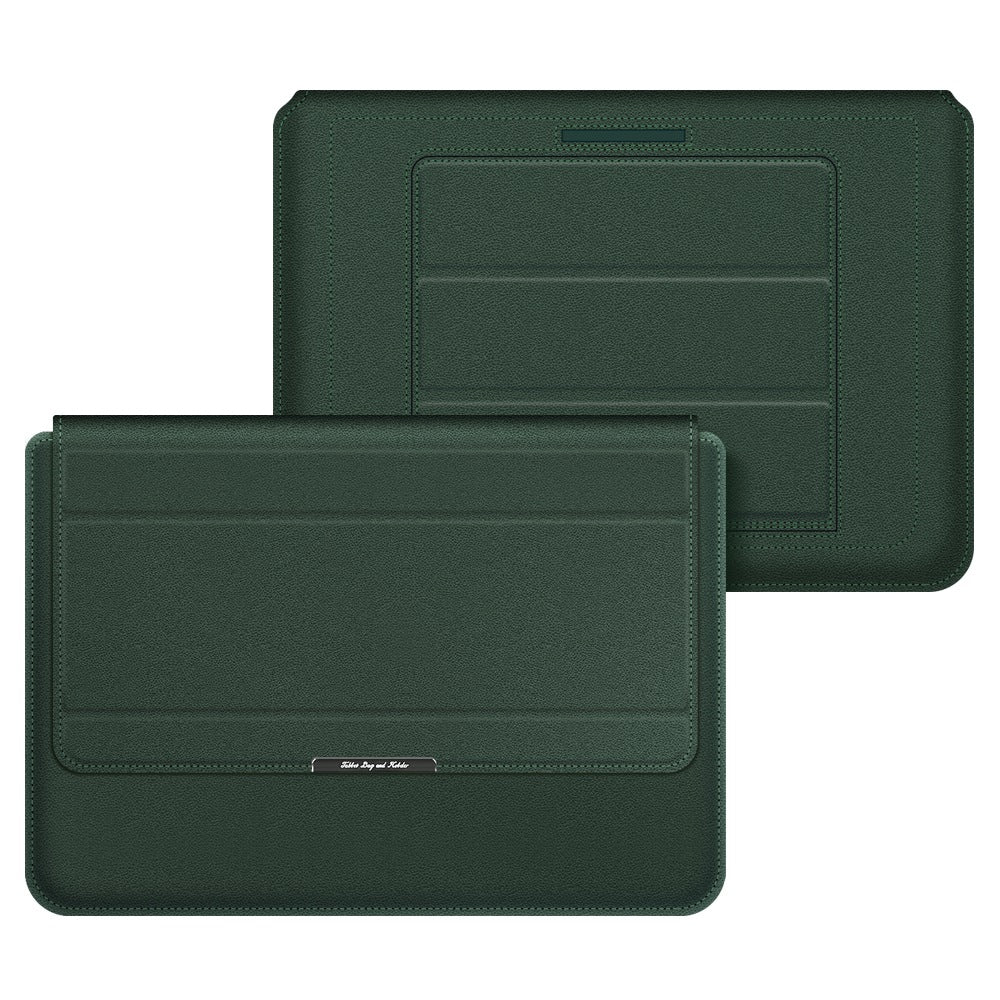 Foldable Stand Magnetic Flap Laptop Sleeve Ultra Thin PU Leather Protective Case for 15/15.6inch Notebook - Blackish Green