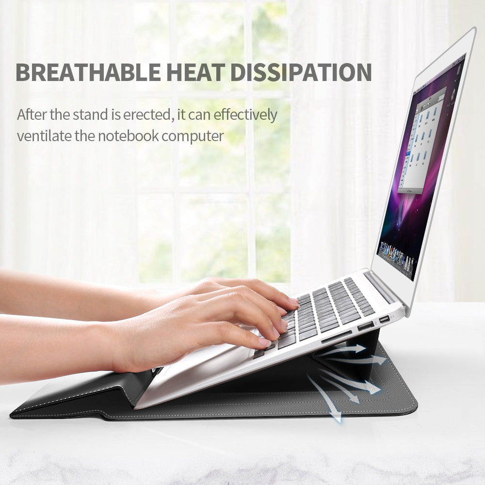 Foldable Stand Magnetic Flap Laptop Sleeve Ultra Thin PU Leather Protective Case for 15/15.6inch Notebook - Blackish Green