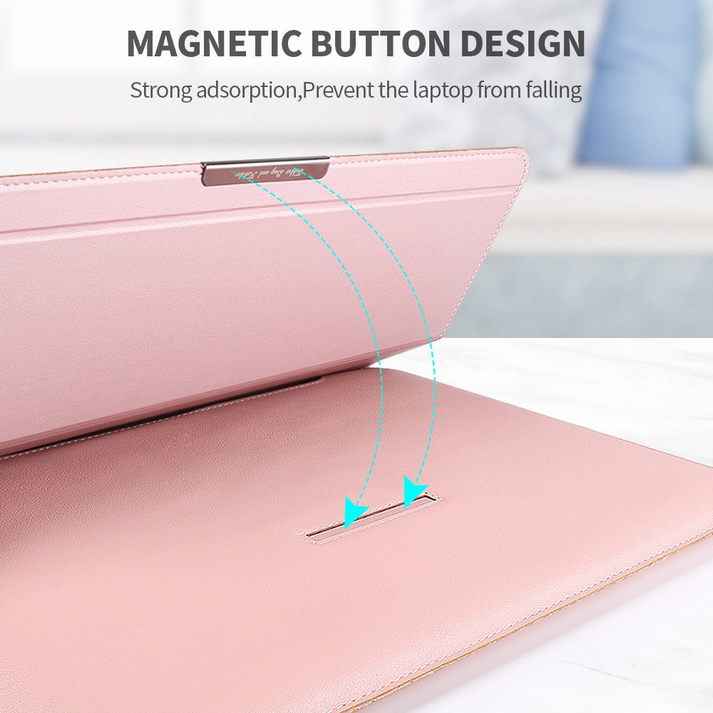 Foldable Stand Magnetic Flap Laptop Sleeve Ultra Thin PU Leather Protective Case for 15/15.6inch Notebook - Blackish Green