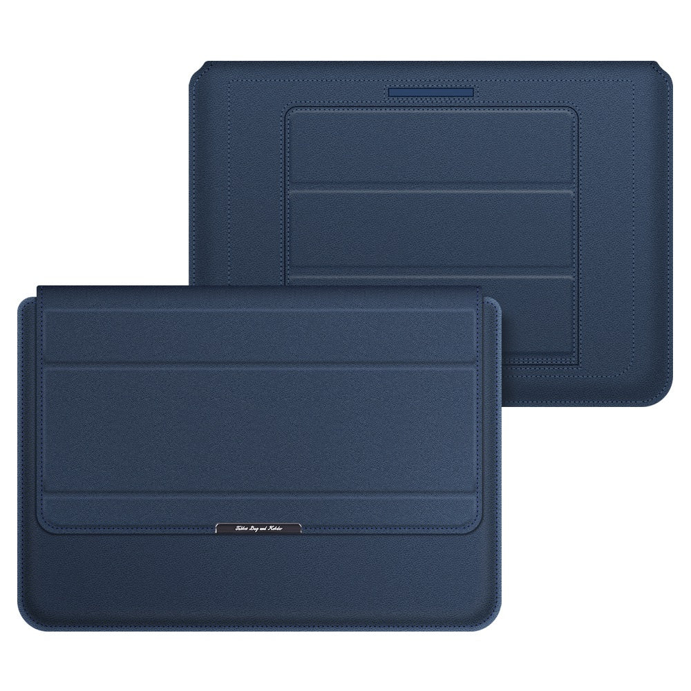 Foldable Stand Magnetic Flap Laptop Sleeve Ultra Thin PU Leather Protective Case for 15/15.6inch Notebook - Dark Blue