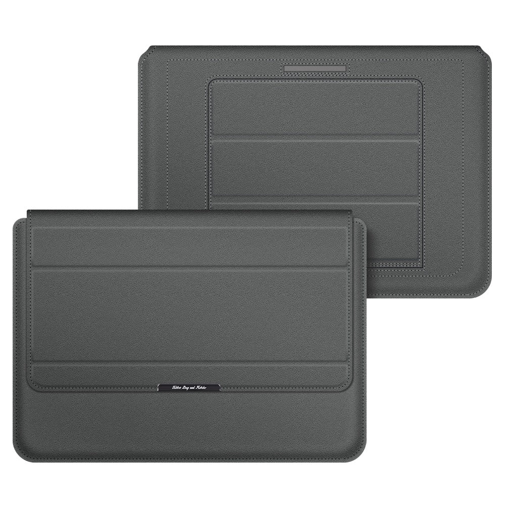 Foldable Stand Magnetic Flap Laptop Sleeve Ultra Thin PU Leather Protective Case for 15/15.6inch Notebook - Grey