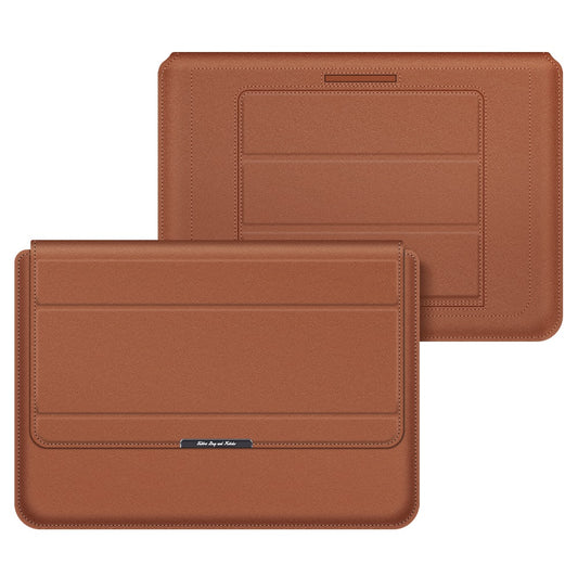 Waterproof PU Leather Protective Case Foldable Stand Magnetic Flap Laptop Sleeve for 13/14inch Notebook - Brown