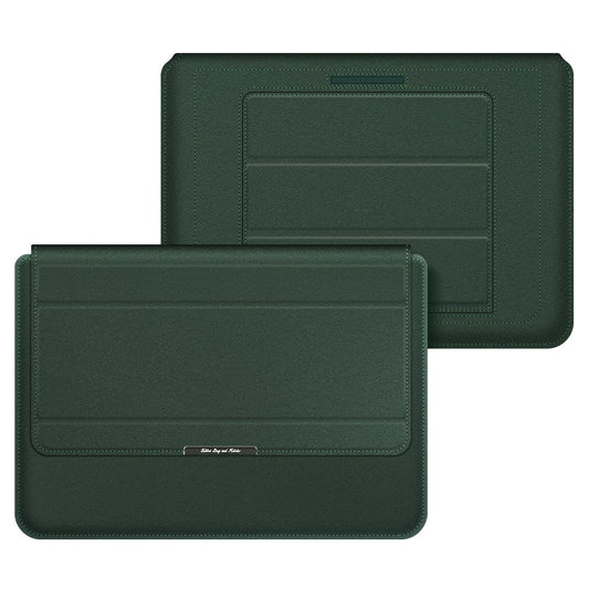 Waterproof PU Leather Protective Case Foldable Stand Magnetic Flap Laptop Sleeve for 13/14inch Notebook - Blackish Green