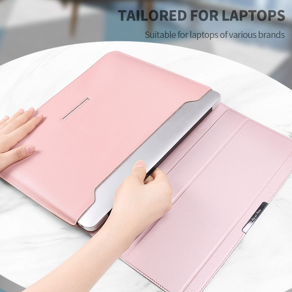 Waterproof PU Leather Protective Case Foldable Stand Magnetic Flap Laptop Sleeve for 13/14inch Notebook - Blackish Green