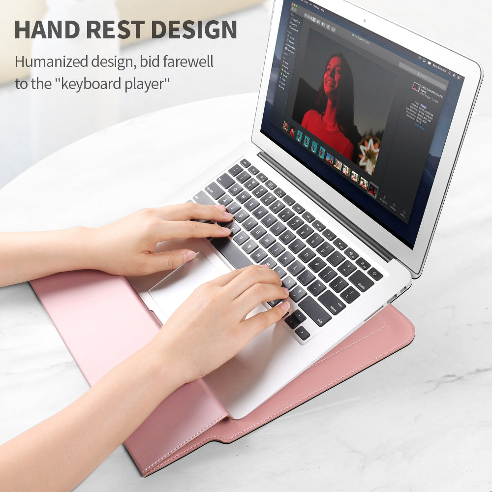 Waterproof PU Leather Protective Case Foldable Stand Magnetic Flap Laptop Sleeve for 13/14inch Notebook - Blackish Green