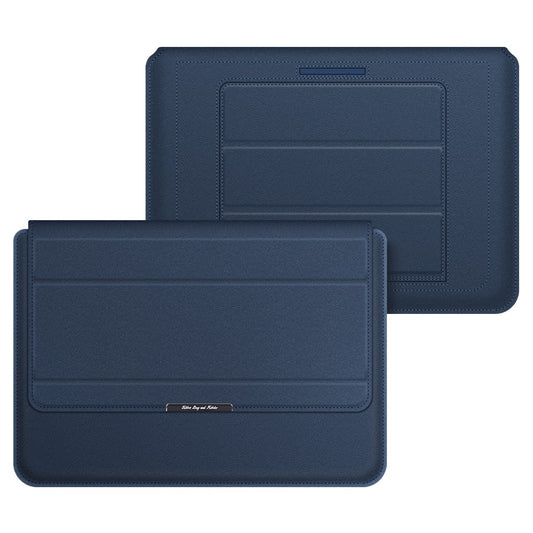 Waterproof PU Leather Protective Case Foldable Stand Magnetic Flap Laptop Sleeve for 13/14inch Notebook - Dark Blue