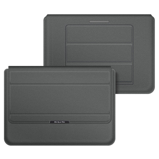 Waterproof PU Leather Protective Case Foldable Stand Magnetic Flap Laptop Sleeve for 13/14inch Notebook - Grey