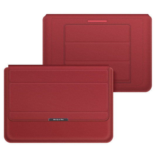Waterproof PU Leather Protective Case Foldable Stand Magnetic Flap Laptop Sleeve for 13/14inch Notebook - Red