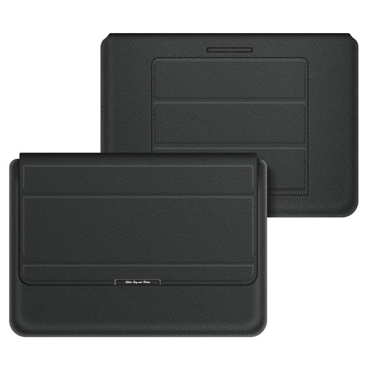 Waterproof PU Leather Protective Case Foldable Stand Magnetic Flap Laptop Sleeve for 13/14inch Notebook - Black