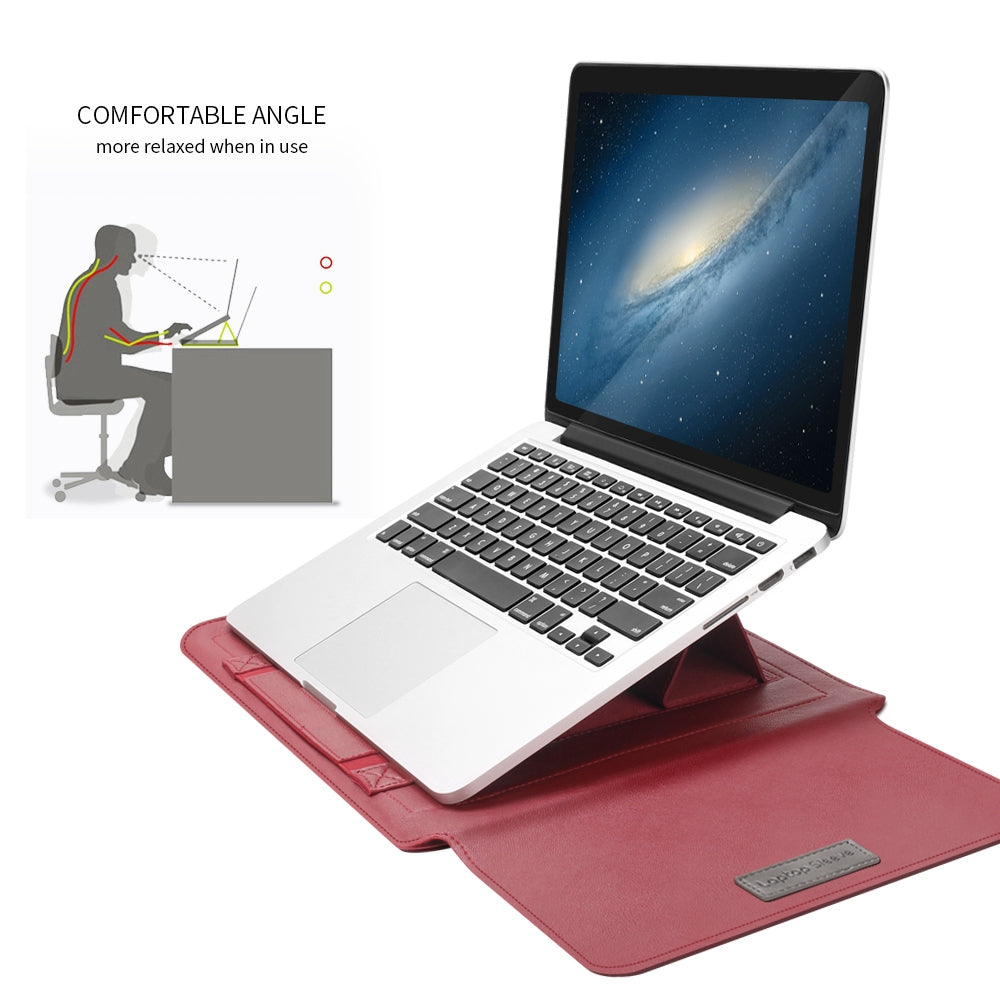 4Pcs/Set Anti-Drop PU Leather Sleeve Bag for 15/15.6-inch Laptops Shockproof Carry Case Portable Storage Bag with Stand/Handle Strap - Blackish Green