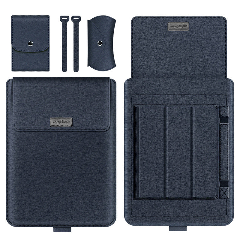 4Pcs/Set Anti-Drop PU Leather Sleeve Bag for 15/15.6-inch Laptops Shockproof Carry Case Portable Storage Bag with Stand/Handle Strap - Dark Blue