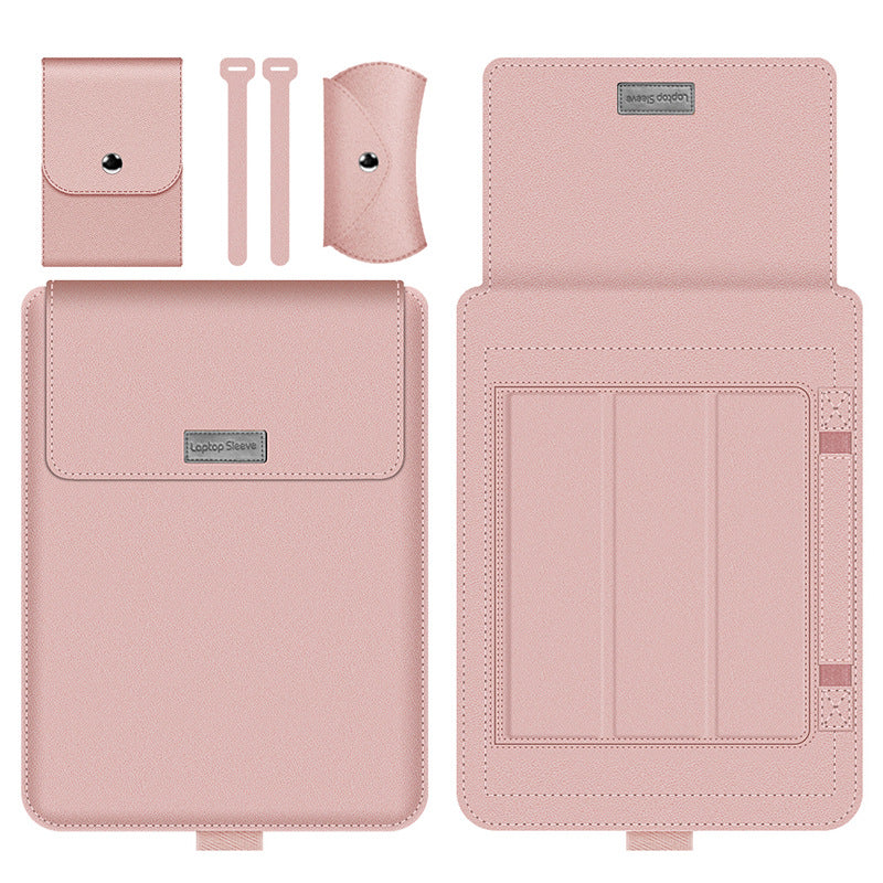 4Pcs/Set Anti-Drop PU Leather Sleeve Bag for 15/15.6-inch Laptops Shockproof Carry Case Portable Storage Bag with Stand/Handle Strap - Rose Pink