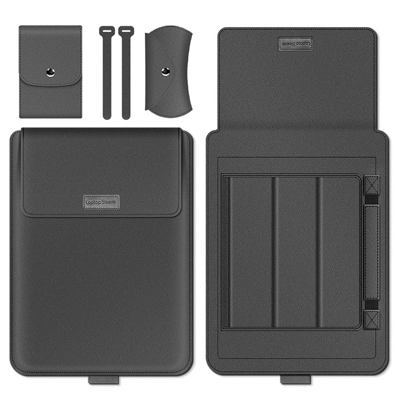 4Pcs/Set Anti-Drop PU Leather Sleeve Bag for 15/15.6-inch Laptops Shockproof Carry Case Portable Storage Bag with Stand/Handle Strap - Grey
