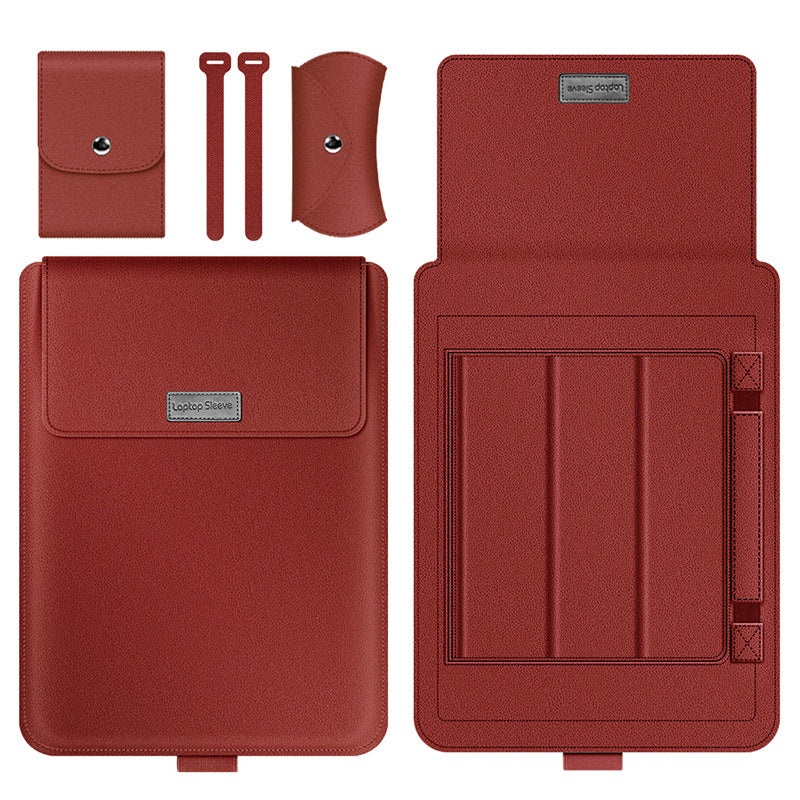 4Pcs/Set Anti-Drop PU Leather Sleeve Bag for 15/15.6-inch Laptops Shockproof Carry Case Portable Storage Bag with Stand/Handle Strap - Red