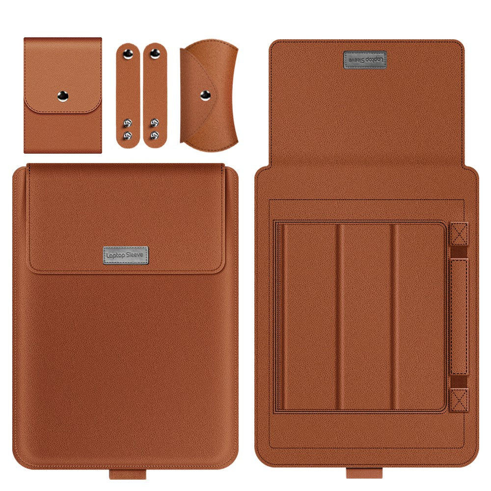 4Pcs/Set PU Leather Portable Carry Case for 11/12-inch Laptops Scratch Resistant Storage Bag with Handle Strap Shockproof Sleeve Bag - Brown