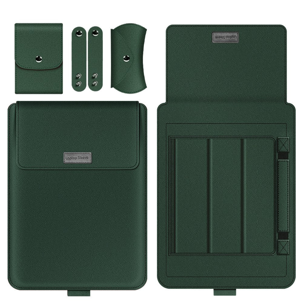 4Pcs/Set PU Leather Portable Carry Case for 11/12-inch Laptops Scratch Resistant Storage Bag with Handle Strap Shockproof Sleeve Bag - Blackish Green