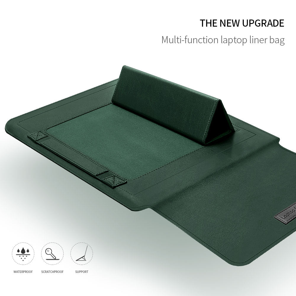 4Pcs/Set PU Leather Portable Carry Case for 11/12-inch Laptops Scratch Resistant Storage Bag with Handle Strap Shockproof Sleeve Bag - Blackish Green
