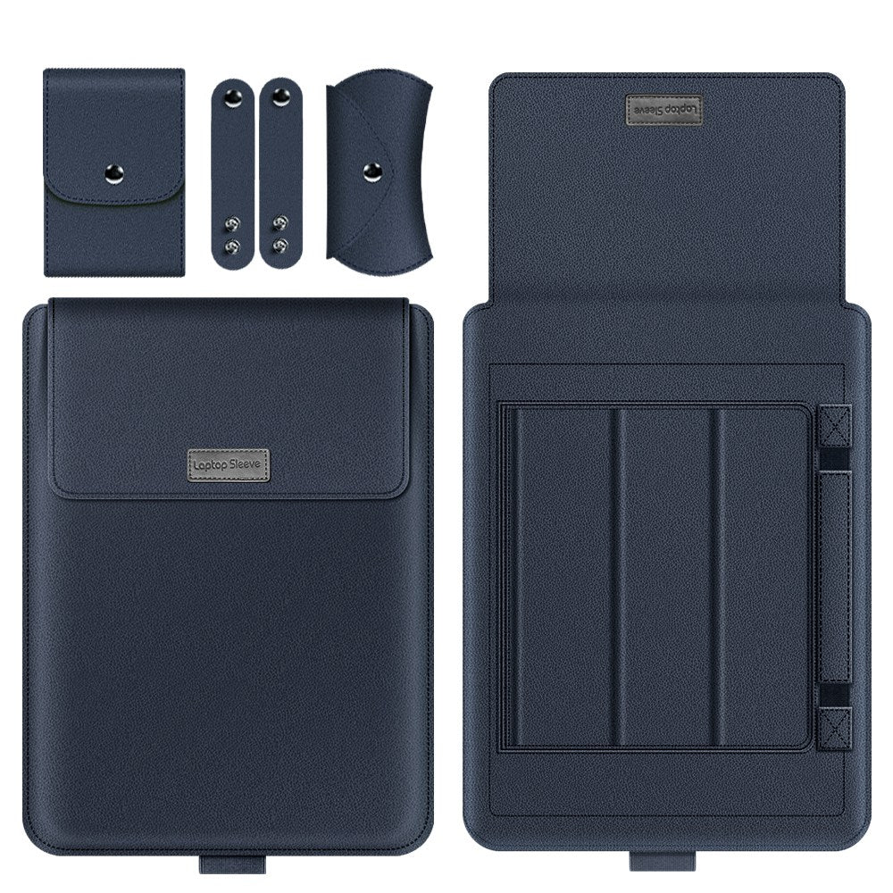 4Pcs/Set PU Leather Portable Carry Case for 11/12-inch Laptops Scratch Resistant Storage Bag with Handle Strap Shockproof Sleeve Bag - Dark Blue