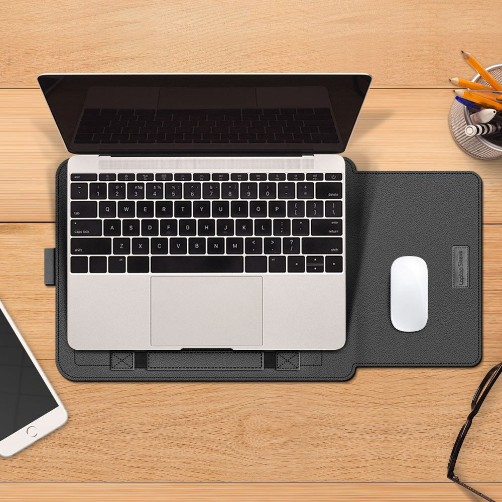 4Pcs/Set PU Leather Portable Carry Case for 11/12-inch Laptops Scratch Resistant Storage Bag with Handle Strap Shockproof Sleeve Bag - Grey