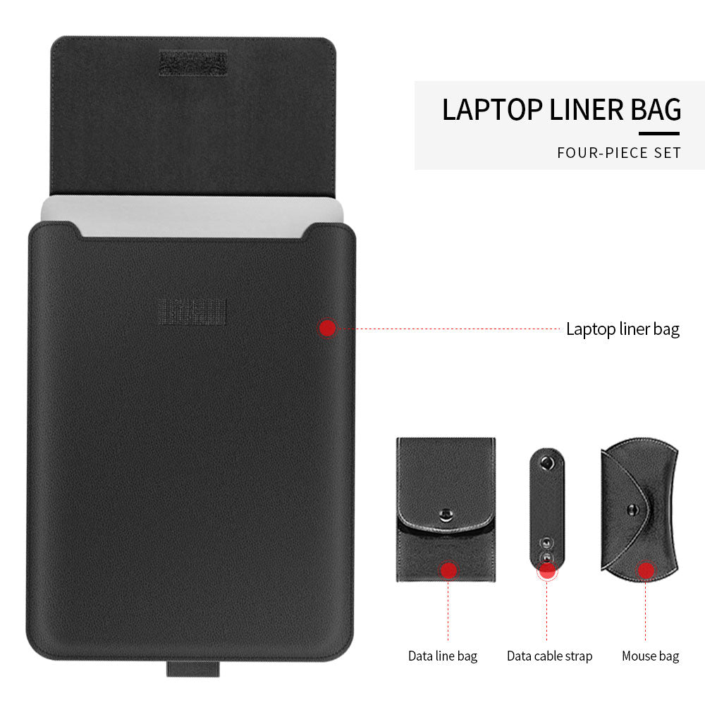 4Pcs/Set PU Leather Portable Carry Case for 11/12-inch Laptops Scratch Resistant Storage Bag with Handle Strap Shockproof Sleeve Bag - Grey