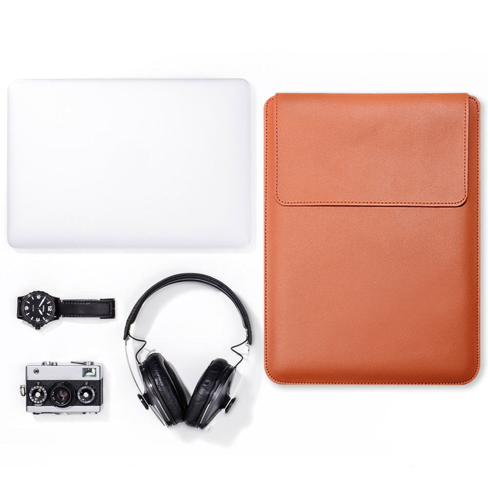 for 11inch/12inch Ultra Thin Laptop Sleeve PU Leather Multifunction Mouse Pad Notebook Computer Storage Carrying Pouch - Brown