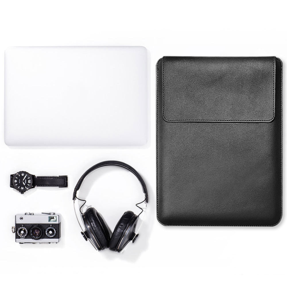 for 11inch/12inch Ultra Thin Laptop Sleeve PU Leather Multifunction Mouse Pad Notebook Computer Storage Carrying Pouch - Black